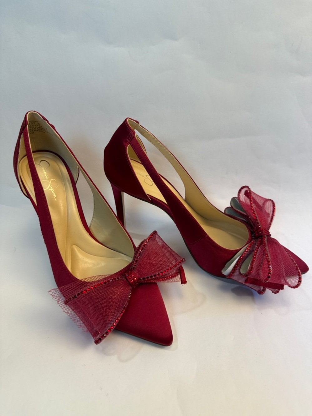 Jessica Simpson Coirah Satin Pointed-Toe Slingback Heels with Beaded Bow Size 7M